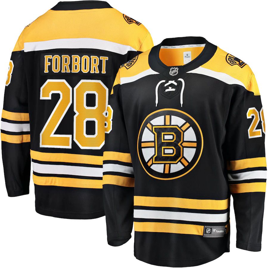 Men Boston Bruins 28 Derek Forbort Fanatics Branded Black Home Breakaway Player NHL Jersey